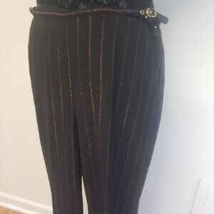 The Limited Stretch Wide Leg Double Copper Pin-Striped Black Pants